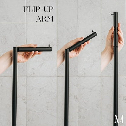 Marmolux Acc - Free Standing Toilet Paper Holder 1pc - Bathroom Storage for 4 Rolls of Tissue Modern Stainless Steel Matte Black Toilet Paper Holder. - Tp Holder Stand