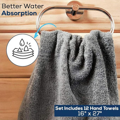 SIMPLI-MAGIC Cotton Hand Towels 16"x27" (12 Pack) – Soft Towels for Bathroom, Kitchen, Salon & Gym (Gray)