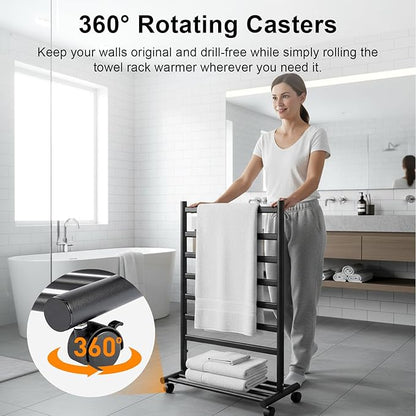 GROWNEER Upgraded Heated Towel Rack, 7 Bars Towel Warmer Rack, Wall Mounted & Freestanding Towel Warmer for Bathroom, Timer & Temperature Multi-Level Adjustments, Overheating Protection (Black)