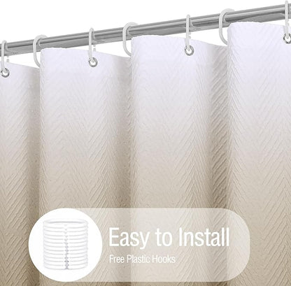 Gibelle Ombre Brown Shower Curtain, 3D Embossed Textured Herringbone Fabric Shower Curtain, Modern Farmhouse Bathroom Decor Soft Cloth Shower Curtain Set with Hooks, 72x72