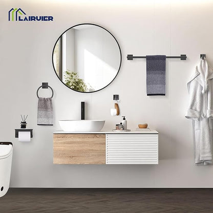 5-Piece Black Bathroom Hardware Set, SUS304 Stainless Steel Bathroom Accessories Set 23.6 inches Towel Bar, Toilet Paper Holder with Shelf, Towel Ring and Two Towel Hooks Wall-Mounted
