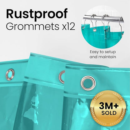 LiBa Bathroom Shower Curtain Premium PEVA Non-Toxic, Green Clear Waterproof Plastic Shower Curtain Liner with Rust Proof Grommets 8G Bathroom Accessories 72x72