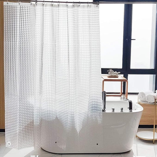 NTBAY EVA Clear Shower Curtain with Checkered, Water-Repellent Liner with 3 Magnets for Bathroom, 72x72 Inches