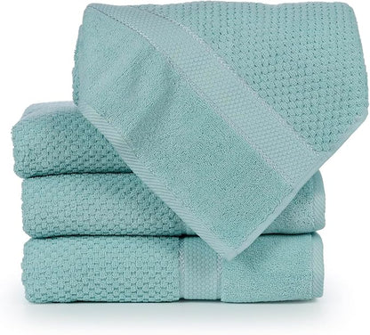 Ample Decor 100% Cotton Hand Towel for Kitchen Set of 4 Mint Green, Absorbent Premium Quality Popcron Textured - 18 X 28 Inch
