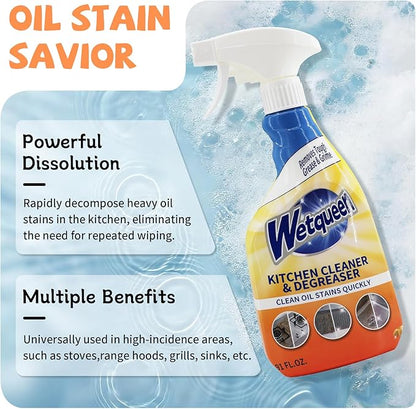 WETQUEEN All Purpose Cleaner Spray, Heavy Duty Kitchen Degreaser Foam Spray, Stubborn Stain Remover for Kitchen, Bathroom, Cooker, Countertops, Tiles, Dual-Spray Nozzle, Lemon Scent, 16.91 Fl Oz