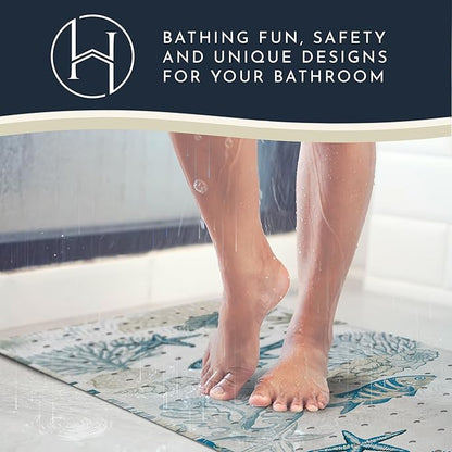 Homerella Baby Bath Tub Mat | Anti Mold Mildew Resistant Non Slip Kids and Adult Bath Tub Shower Mats | 40x16 inch Long with Suction Cups for Secure Grip Hooks for Storage & Drying | Machine Washable