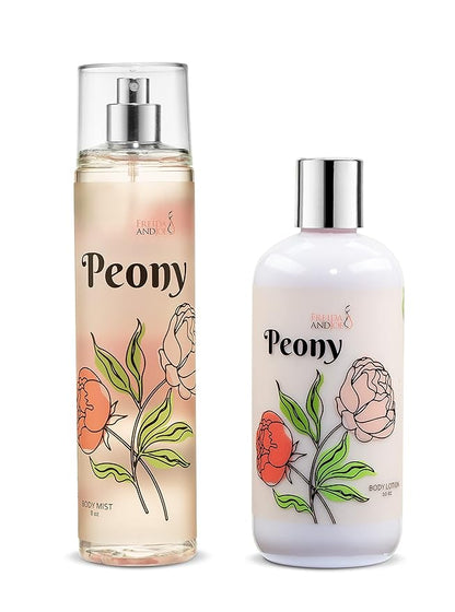 Home Spa Gift 10oz Deep Moisturizing Fragrance Body Lotion & 8 oz. Fine Fragrance Body Mist Set Luxury Self-Care Combo for Women and Girls (Peony)