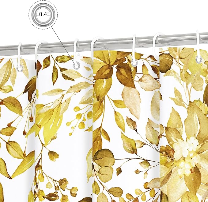 Gibelle Extra Long Shower Curtain 72 x 84, Yellow Floral Shower Curtain for Bathroom, Watercolor Plant Eucalyptus Leaves Fabric Shower Curtain Set