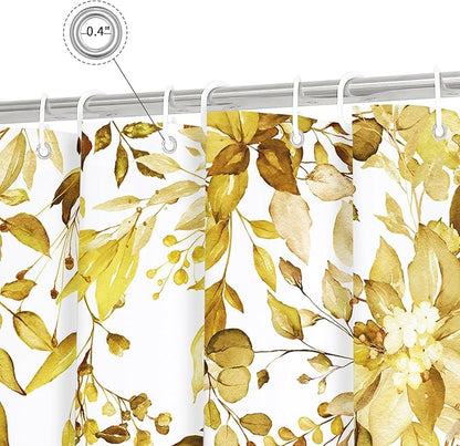 Gibelle Extra Long Shower Curtain 72 x 84, Yellow Floral Shower Curtain for Bathroom, Watercolor Plant Eucalyptus Leaves Fabric Shower Curtain Set