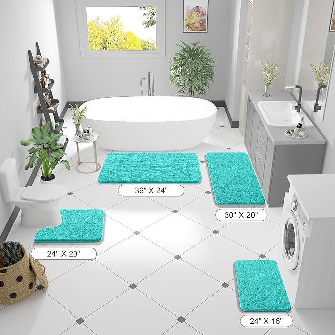 OLANLY Bathroom Rugs 47x24, Extra Soft Absorbent Chenille Bath Rugs, Rubber Backing Quick Dry, Machine Washable Bath Mats for Bathroom Floor, Tub and Shower, Home Decor Accessories, Teal