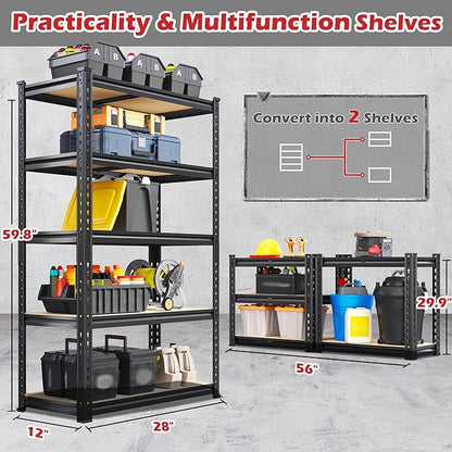 REIBII Storage Shelves 2020LBS Garage Shelving Heavy Duty Metal Shelving 5 Tier Metal Shelf for Garage Pantry Closet Kitchen Basement 28" W x 12" D x 59.8" H, 4 Pack