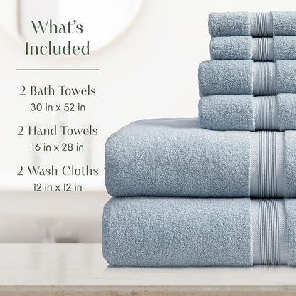Springtree Home Luxury Bamboo Rayon Bath Towel Set 6 Piece Set | 35% Bamboo Rayon - 65% Cotton | Absorbent Quick-Dry Towels for Bathroom | Oeko-TEX Standard 100 Cotton | Blue Fog