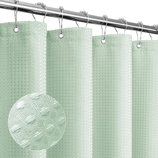 Gibelle Small Stall Shower Curtain 36 x 72, Narrow Half Waffle Weave Textured Fabric Shower Curtain for Bathroom, Water Repellent, Machine Washable, Mint Green