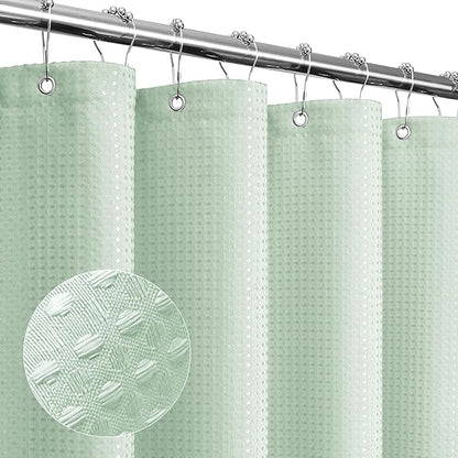 Gibelle Long Shower Curtain 72 x 78, Tall Waffle Weave Textured Fabric Shower Curtain for Bathroom, Water Repellent, Machine Washable, Mint Green