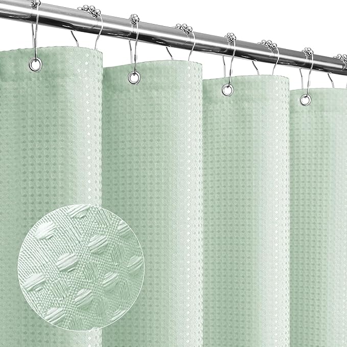 Gibelle Mint Green Shower Curtain, Waffle Weave Textured Fabric Shower Curtain for Bathroom - Soft Cloth & Hotel Spa Luxury, Water Repellent, Machine Washable, 72X72, Mint Green