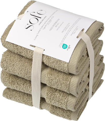 SOFE H&L | Olea Luxury Turkish Cotton Hand Towels Set of 4 Green | Premium, Soft, Durable, Absorbent | Hotel Quality Plush Towels and Thick Towel Sets