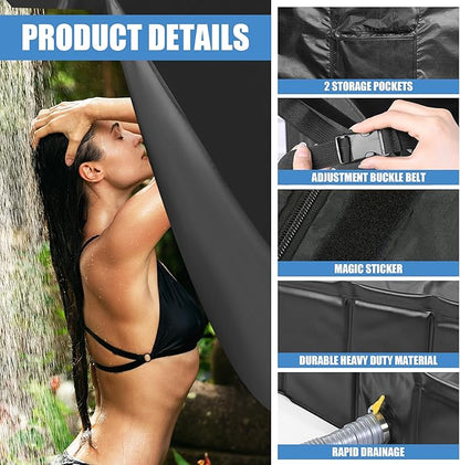 MABOZOO Privacy Tent and Foldable Shower Base Set, Portable Shower Pan with Tent and Drain Pipe, Camping Bath System for RV, Camping, Boat