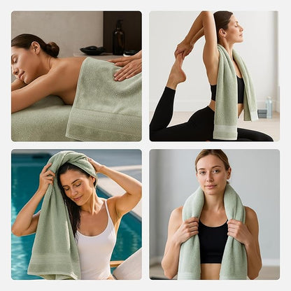 REDKISS Green Towel Set of 8-100% Cotton Luxury Bath Towels Set for Bathroom, 600 GSM Highly Absorbent Bathroom Towel with 2 Large Bath Sheet, 2 Hand, 4 Washcloths, Green Shower Towels for Dorm