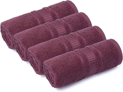 Melissa Linen, 100% Cotton Washcloths for Bathroom, 4-Piece 12x12 in Wash Cloth Set, Turkish Small Hand Towels, Soft Rags for Face and Body, (Dark Reddish Purple Washcloths)