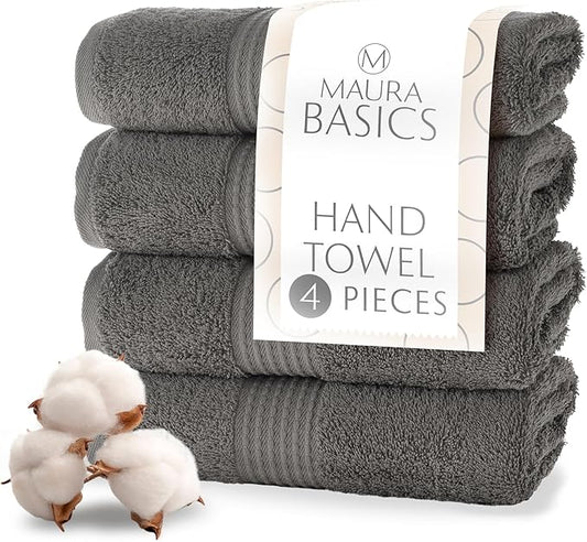 MAURA Basics Hand Towels for Bathroom with Hanging Hook Loops. Soft, Durable, Long Lasting and Absorbent Hand Towel Sets for Bathroom, American Standard Size 16"x28", Space Gray