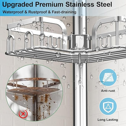 Corner Shower Caddy Tension Pole,39-113 inch Adjustable Rustproof Floor Standing Shower Organizer Shelf with 4 Basket for Bathtub,Inside Shower Shampoo Storage Silver