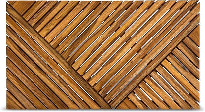 StrongTek Large Teak Bath Mat for Bathroom, 35.4" x 20" Solid Wood Shower Mat, Hand-Oiled Finish, Non-Slip Rubber Feet, Water-Resistant & Quick-Draining, Ideal for Indoor & Outdoor Use
