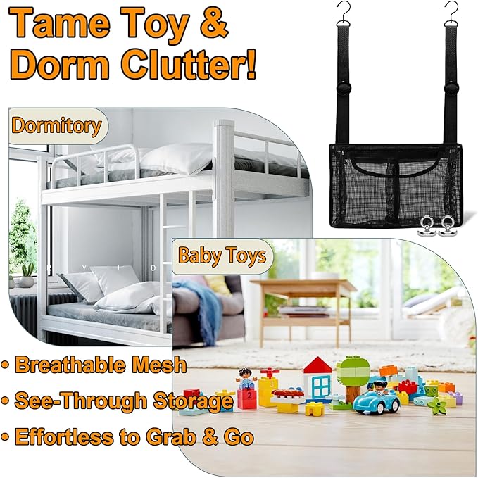 Black PVC Mesh Hanging Shower Caddy with 2 Magnetic Hooks, Adjustable Portable Bathroom Organizer with Pockets for Cruise, Dorm, Gym, Camping, RV, 12"x6"x7"(LxWxH)