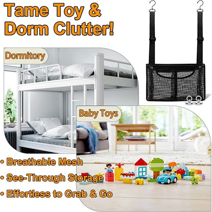 Black PVC Mesh Hanging Shower Caddy with 2 Magnetic Hooks, Adjustable Portable Bathroom Organizer with Pockets for Cruise, Dorm, Gym, Camping, RV, 12"x6"x7"(LxWxH)