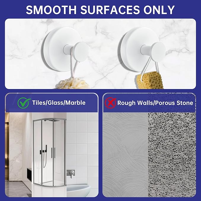 luckin smile Suction Cup Hooks for Shower, No-Drill Removable Towel Hook for Bathrooms, Shower Hooks, Suitable for Bathrooms, Kitchens, Windows, Glass, Powerful Suction Cup Hook