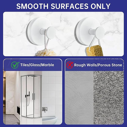 luckin smile Suction Cup Hooks for Shower, No-Drill Removable Towel Hook for Bathrooms, Shower Hooks, Suitable for Bathrooms, Kitchens, Windows, Glass, Powerful Suction Cup Hook