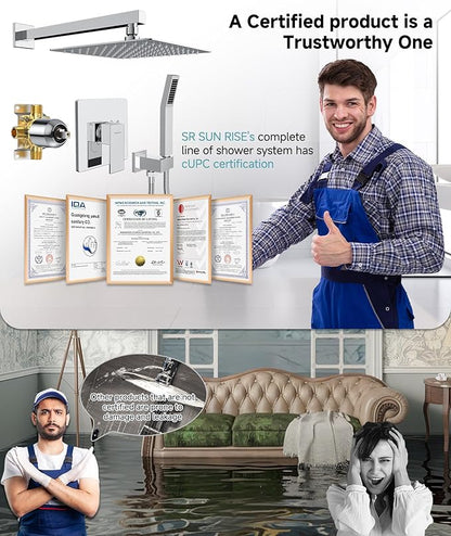 SR SUN RISE Shower System Bathroom 10 Inch Rainfall Shower Head & Handle Set Wall Mounted Rain Shower Faucet Set Polished Chrome