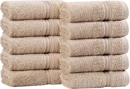 Superior Egyptian Cotton 10-Piece Face Towel Set , Small Towels For Facial, Spa, Quick Dry, Absorbent Towels, Bathroom Accessories, Guest Bath, Home Essentials, Washcloth, Airbnb, Taupe