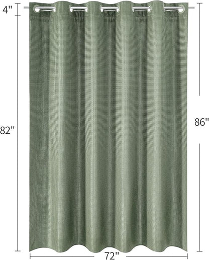 MitoVilla No Hooks Needed Extra Long Shower Curtain Liner Set, Sage Green 86 inch XL Waffle Fabric Shower Curtains Set with Snap-in Liner for Luxury Hotel Grade & Spa-Like Bathroom Decor