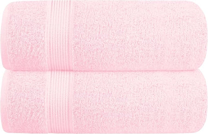 Belizzi Home Cotton 2 Pack Oversized Bath Towel Set 28x55 inches, Large Bath Towels, Ultra Absorbant Compact Quickdry & Lightweight Towel, Ideal for Gym Travel Camp Pool - Pink
