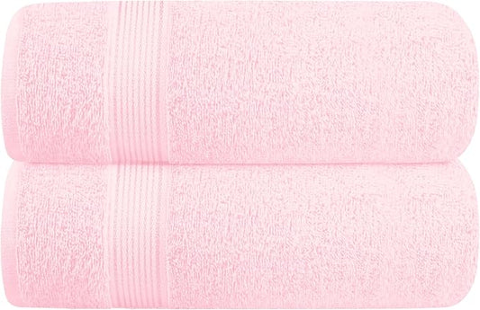 Belizzi Home Cotton 2 Pack Oversized Bath Towel Set 28x55 inches, Large Bath Towels, Ultra Absorbant Compact Quickdry & Lightweight Towel, Ideal for Gym Travel Camp Pool - Pink