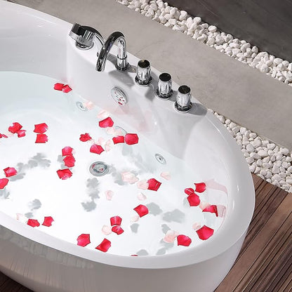 Empava 67 Inch Freestanding Whirlpool Tub -Hydromassage Gracefully Oval Shaped Stand Alone Jetted Bathtub with 7 Hydromassage Nozzles, Boat Shape, Hydromassage, Acrylic,ETL Certified