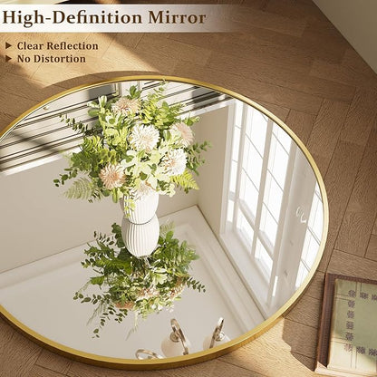 42 Inch Round Gold Metal Wall Mirror - Stylish Circle Mirror for Entryway, Bathroom, and Living Room Decor | Matte Gold Circle Wall Mirror
