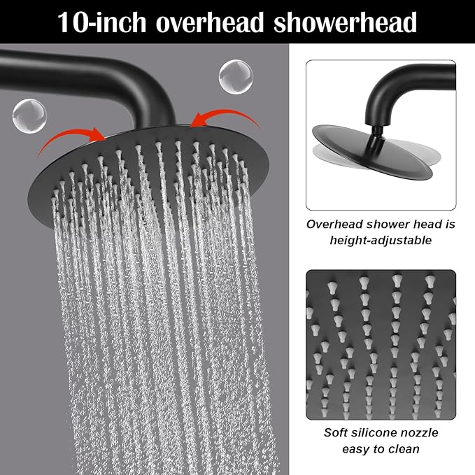 Freestanding Outdoor Shower – Height Adjustable Matte Black Outdoor Shower Fixtures with 10”Rain Shower Head & Handheld for Backyard,Garden,Pool,Beach – Rust-Resistant Stainless Steel Outside Shower