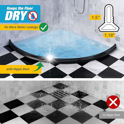 Shower Threshold Water Dam Barrier 39" - Black Collapsible Shower Water Blocker - Shower Guard for Walk in Shower - Water Guard Stopper for Floor - Shower Dam - 1.5" Tall - By Hippo Dam