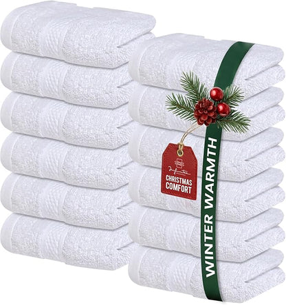 Infinitee Xclusives Luxury Wash Cloths for Showering [13x13] – 100% Cotton Washcloths [Pack of 12], Soft and Absorbent Face Towels for Bathroom Wash Clothes, Gym, and Spa (Brilliant White)