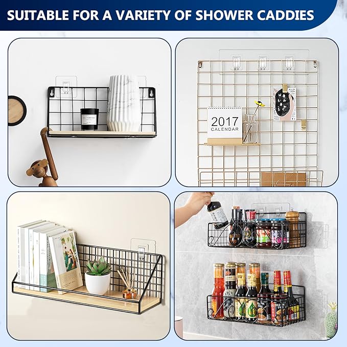 14 Pack Shower Caddy Replacement, Strong Hooks, No Drilling Shower Shelf, Hooks for Caddy, Soap Holder and Kitchen Racks