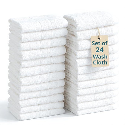 Casa Platino 100% Cotton Washcloths 24 Pack - Spa & Salon Quality Face Towels - Ring Spun, Soft & Absorbent Wash Cloth Rags for Body, Beauty, Home, Gym - Fingertip Towels - 13"x13", White Washcloths