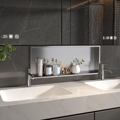 Neodrain 30X12Inch Recessed Brushed Shower Niche, Stainless Steel Bathroom Wall Niche NO Tile Needed Shower Cabinet Cubby for Bathroom Storage Built-in Wall
