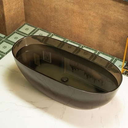 WOODBRIDGE 63" L x 28-3/8" W Transparent Gray Stone Resin Freestanding Soaking Tub with Double Ended Design