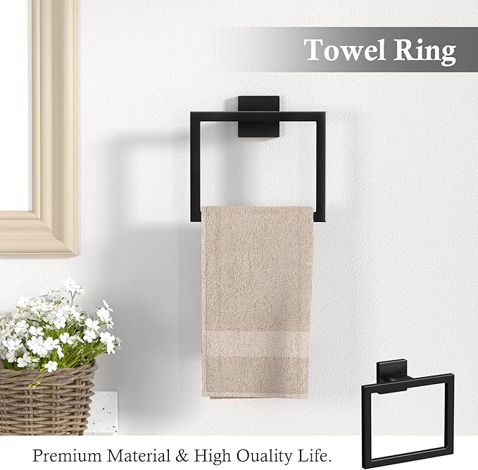 5-Pieces Matte Black Bathroom Accessories Set, 23.6 Inch Bath Towel Bar Set, SUS 304 Stainless Steel Bathroom Hardware Set, Towel Racks for Bathroom Wall Mounted.