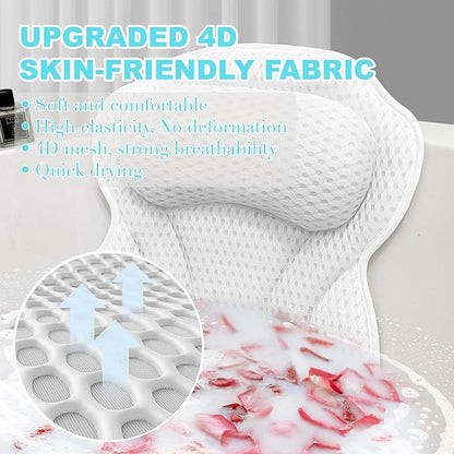 YHan 4D Air Mesh Bath Pillow for Tub - Soft Neck & Back Support with Non-Slip Suction Cups, Relaxing Spacer Mesh Material, Spa Accessories Gift