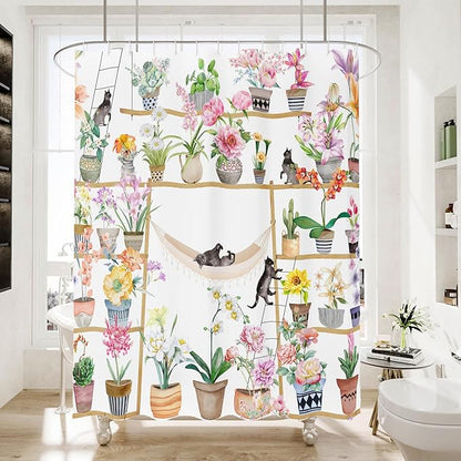 Bohemian Shower Curtain, Boho Floral Print Water Repellent Polyester Fabric for Bathroom Decor, 72×72 Inch Standard Size with 12 Hooks, Also as Room Divider