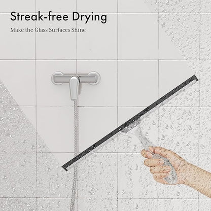 AmazerBath Shower Squeegee for Glass Doors, All-Purpose Squeegee with Suction Hook & Adhesive Hook, Clear Squeegee for Shower Glass, Windows, Mirrors, Tiles and Car Windows - 12 Inches, Clear
