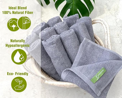 12 Pack Washcloths 13" x 13" - Soft Wash Cloths for Your Face Towel, Viscose derived from Bamboo & Cotton Blend Wash Cloths for Your Body (Gray)