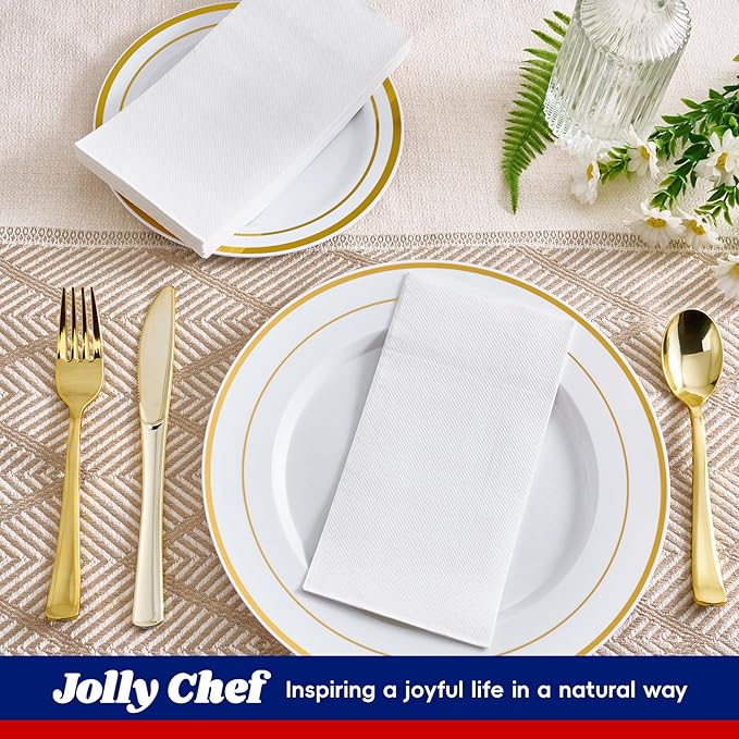 JOLLY CHEF 600 Pack Disposable Paper Napkins, Soft Bathroom Napkins for Guests, 2-Ply White Paper Hand Towels for Halloween, Wedding, Thanksgiving
